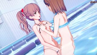 Misaka Mikoto Strapon Fucks Shirai Kuroko in a Pool - a certain Scientific Railgun Hentai.