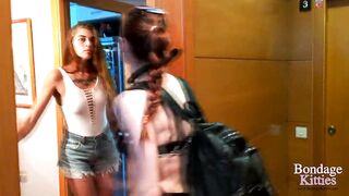 Bad girl humiliates her boyfriend's paramour (hogtied)