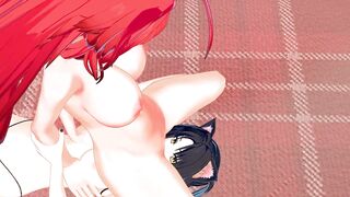 Gremory Rias gets her pussy eaten, rides Kuroka's face. High School DxD Lesbian Hentai.