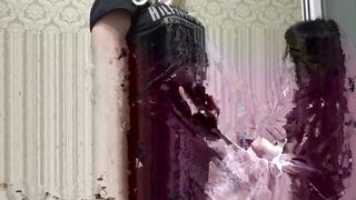 Lesbian licks cream from a pregnant girlfriend Homemade foreplay in the kitchen and food fetish