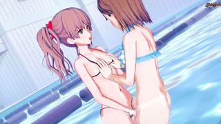 Misaka Mikoto strapon fucks Shirai Kuroko in a swimming pool - A Certain Magical Index Hentai.