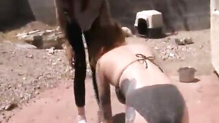 Slave Licks Mistresse's Socks Clean OUTDOORS