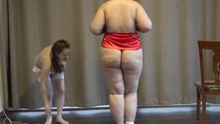 A busty lesbian with a dildo fucks a bbw in anal and masturbates her hairy pussy with a vibrator Juicy PAWG shaking doggy style Homemade fetish