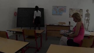 Distracted student is punished by the sexy teacher penetrating her with a dildo and with his whole hand in her pussy and ass