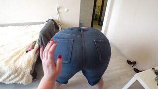 Mature lesbians POV and shaking gorgeous booty in thongs. Homemade fetish from chubby milf with hairy pussy.