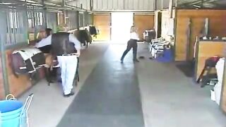 Older boss tied up Blondie Jaque in a barn so she can be spanked and punished for her felony