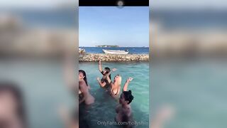 Team Latinas Dancing Nude in the Pool