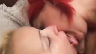 Redhead BBW and Smaller Woman Have a Tongue-Wrestling Match