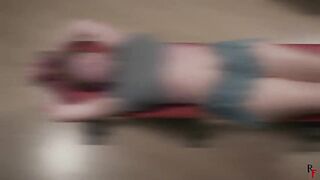 Thick dyke with huge thighs is tricked into bondage by male dom