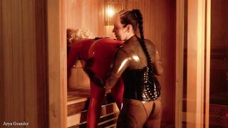 Lesbian Domination in Latex, Throat Training, Anal Plug and Pussy Fuck