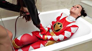 Lesbian Super heroes Sex Fight - Red Ranger defeated and humiliated