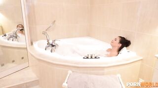 Angel Wicky & Sofia Lee rub a dildo all over their big tits