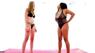 Lesbian Sex fight - Strong Mulatto chick defeated by Tiny Blonde