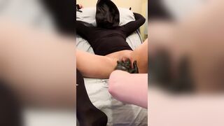 Friend Cuffs Me, Slaps my Pussy, makes me Squirt. Big Clit, Butt Plug!