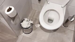 My girlfriend made me cunnilingus in a public toilet - Lesbian Illusion Girls