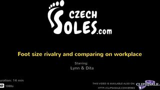 Foot Size Rivalry and Comparing on Workplace (office Feet, Big Feet, Small Feet, Foot Teasing, Toes)
