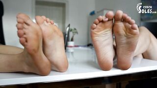 Foot Size Rivalry and Comparing on Workplace (office Feet, Big Feet, Small Feet, Foot Teasing, Toes)