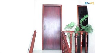 Lusty lesbians are making out on the staircase, hoping that no one would see them