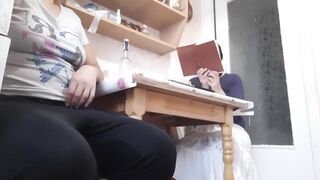 While my girlfriend is reading a book, my roommate licks my pussy - Lesbian Illusion Girls