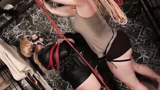 Julie Simone Dungeon Session Lesbian BDSM BBW Strap On Leather Suspension