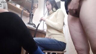 The neighbor jerked off in front of us with her new sex toy until she cum - Lesbian Illusion Girls