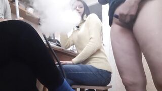 The neighbor jerked off in front of us with her new sex toy until she cum - Lesbian Illusion Girls
