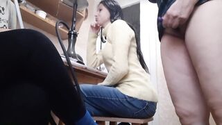 The neighbor jerked off in front of us with her new sex toy