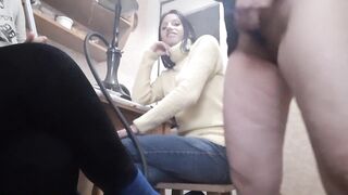 The neighbor jerked off in front of us with her new sex toy