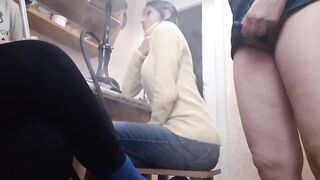 The neighbor jerked off in front of us with her new sex toy