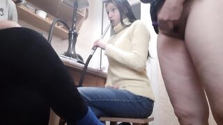 The neighbor jerked off in front of us with her new sex toy