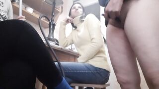 The neighbor jerked off in front of us with her new sex toy