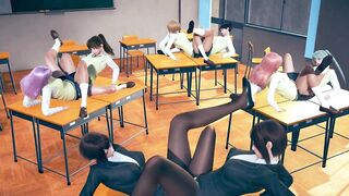 6 SchoolGirls & 2 Teachers Tribbing Orgy