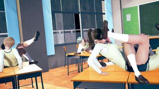 6 SchoolGirls & 2 Teachers Tribbing Orgy