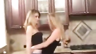 Girl lick feet in the kitchen