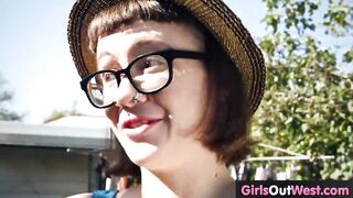 Wet hairy lesbian cunts licked in the garden