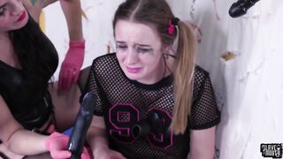 SLAVEMOUTH - Lezdom teen slave gagging on dildos (Jessica Kay)