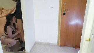 Wife fucks the delivery man while the husband watches. Cuckold fucks after