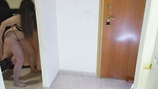 Wife fucks the delivery man while the husband watches. Cuckold fucks after