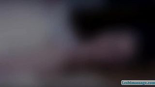 Two  natural boobs drips oil over their lesbian sweet shaved pussies