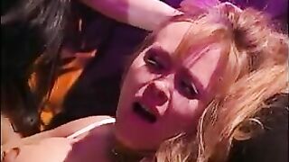 Blonde whore gets fucked in all holes by dudes in devil costumes