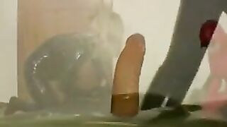 2 horny wives rubber + a guy with 2 cocks