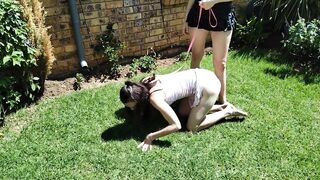 Taking my bitch for a walk on a leash just for her to piss everywhere outside in the garden