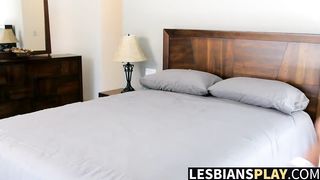 August Ames licking Darcie Dolces big natural titties in bed