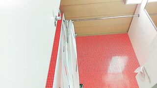 hidden camera in my stepmom's bathroom, mature woman takes a shower, you can see her hairy pussy and ass between her leg