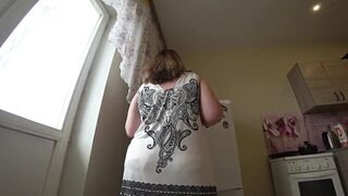 Mature lesbians fuck with big cucumber and shake big booty in panties doggy style. POV. Homemade fetish from a chubby milf.