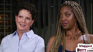 WHIPPED ASS - Rimming lez mature in suspension bondage rims black ass