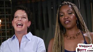 WHIPPED ASS - Rimming lez mature in suspension bondage rims black ass