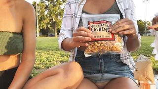 Risky public flashing - Picnic in the park with friends