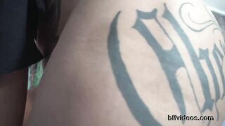 Big ass woman with tattoos is farting at her kinky girlfriend's face, because it feels so good