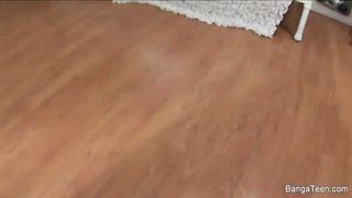 Horny European teens fuck around with a double dildo 